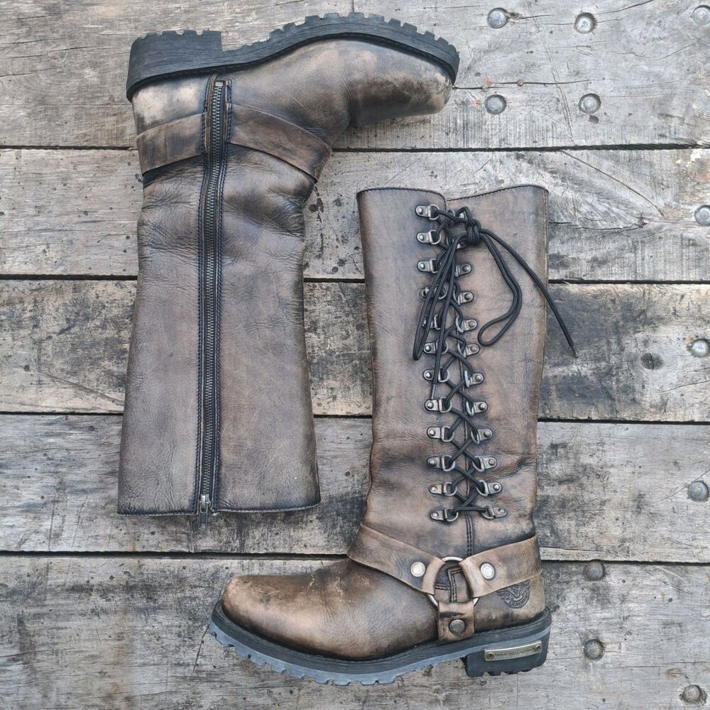 Milwaukee Womens Distressed Leather Brown Harness Square Toe Boots 8.5 EEE Wide